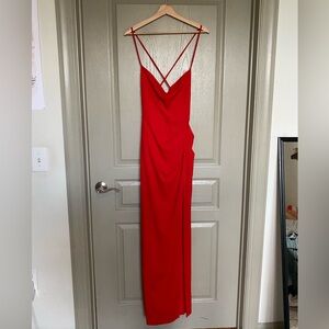 Lulu's Red Cowl Neck Lace-Up Maxi Dress